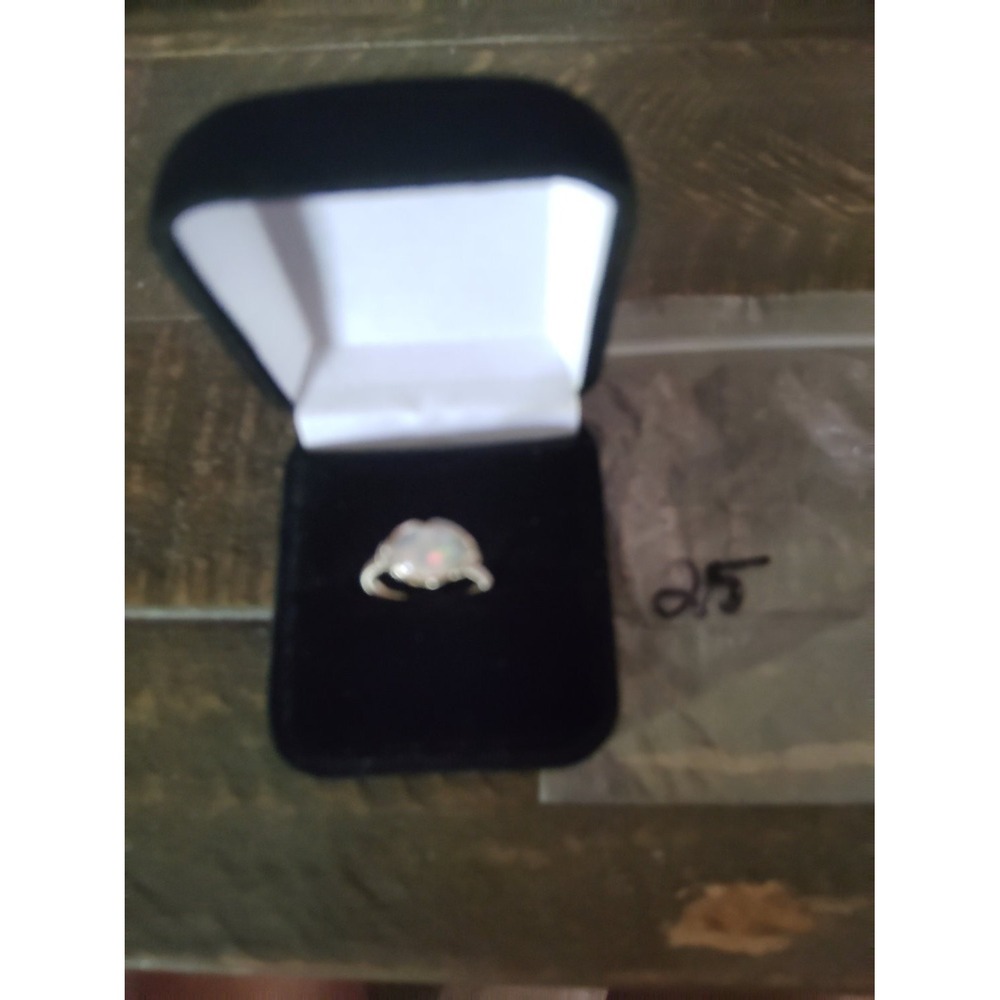 Handmade Wire Wrapped Opal Cabochon Ring Silver Tone Size 6.75 with Box